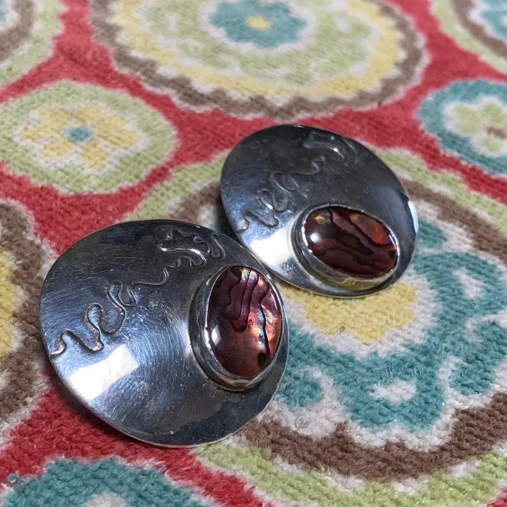 Vintage Yellowhorse abalone shield earrings sterling